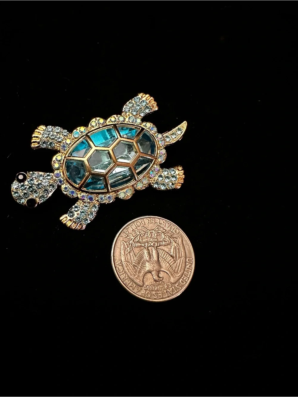 Crystal Turtle Brooches - Blue & Red Rhinestone Set